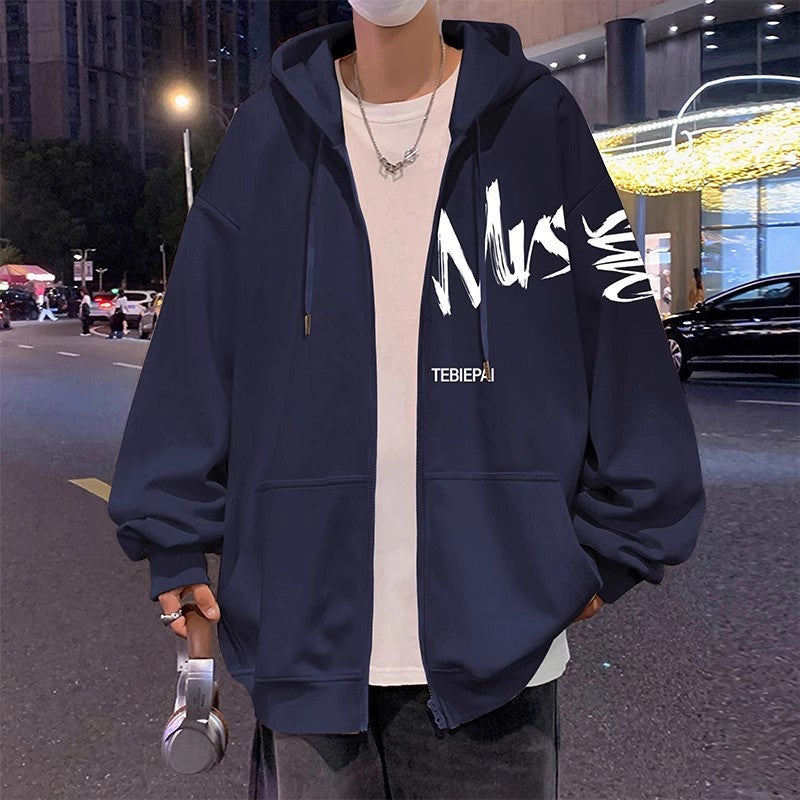 Hong Kong Style Letter Printed Full-zip Cardigan Jacket Top Coat