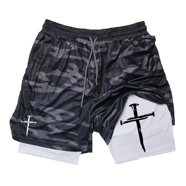 Printed Sports Shorts In God We Trust