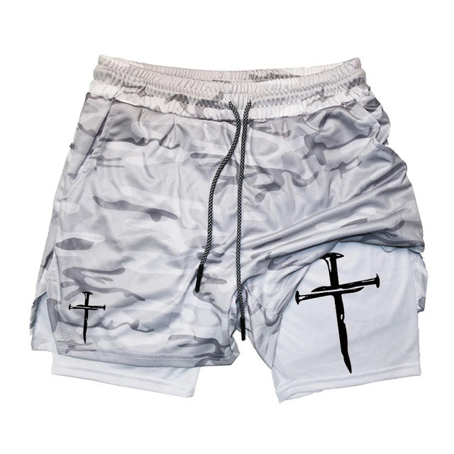 Printed Sports Shorts In God We Trust