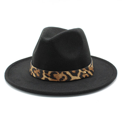 Men's Fashion Leopard Print Woollen Big Brim Top Hat