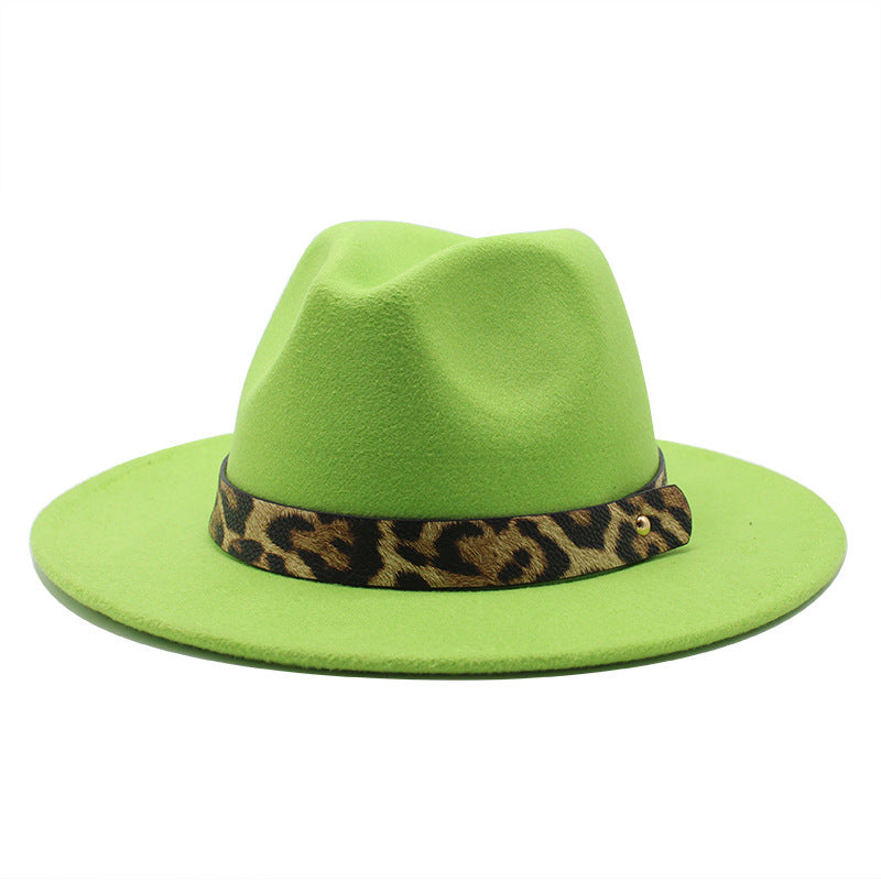 Men's Fashion Leopard Print Woollen Big Brim Top Hat