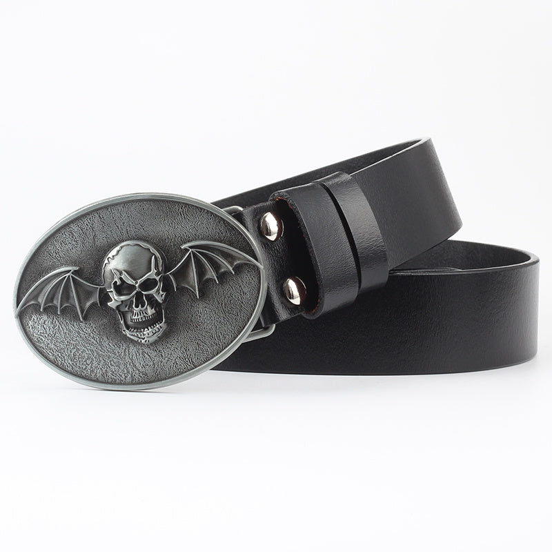 Skull Buckle Two-layer Cowhide Belt