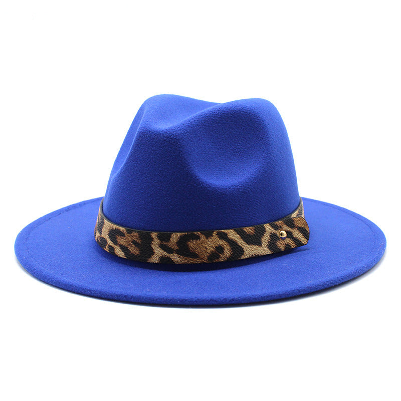 Men's Fashion Leopard Print Woollen Big Brim Top Hat