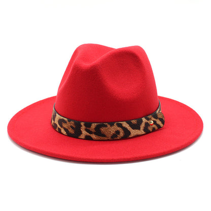 Men's Fashion Leopard Print Woollen Big Brim Top Hat