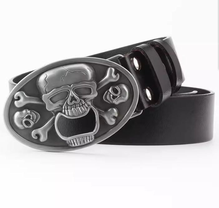 Skull Buckle Two-layer Cowhide Belt