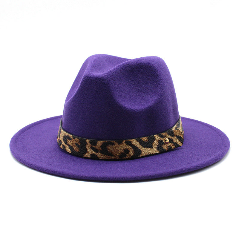 Men's Fashion Leopard Print Woollen Big Brim Top Hat