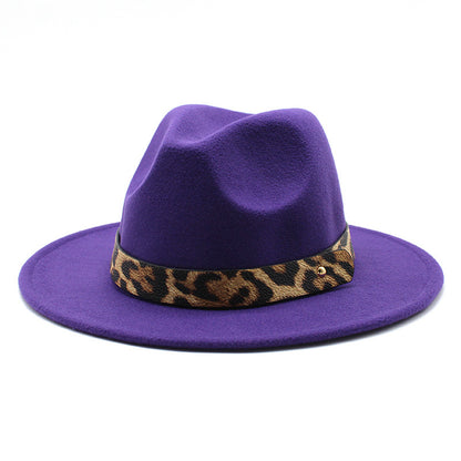 Men's Fashion Leopard Print Woollen Big Brim Top Hat
