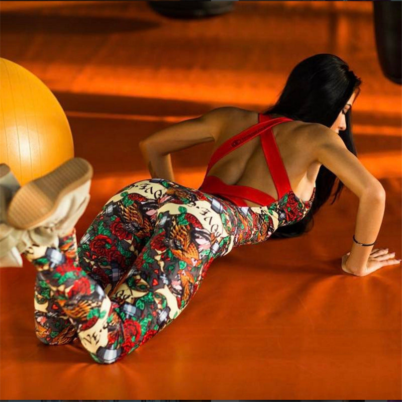 Printed jumpsuit yoga suit
