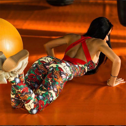 Printed jumpsuit yoga suit