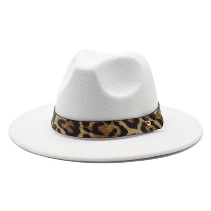 Men's Fashion Leopard Print Woollen Big Brim Top Hat
