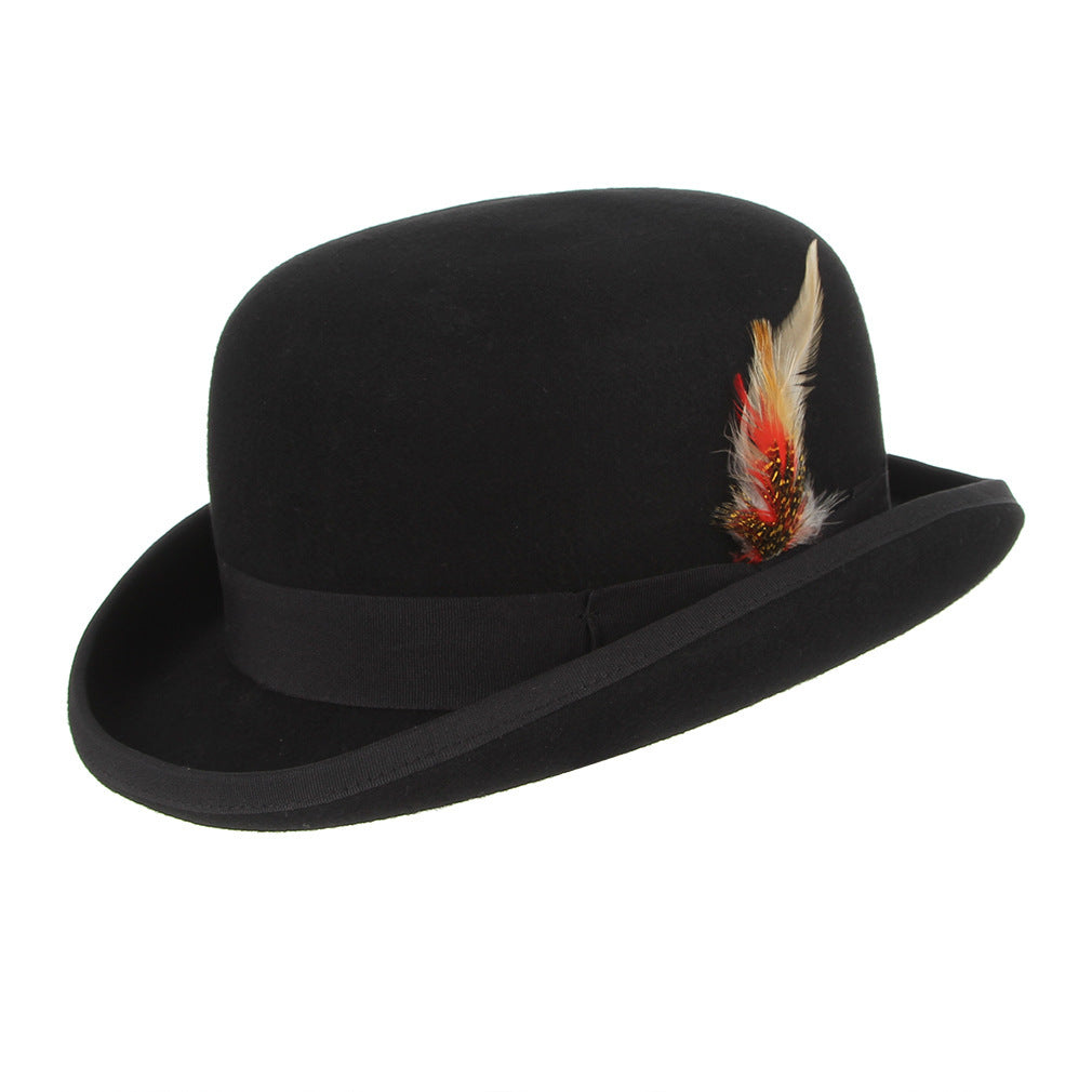 Men's British Feather Decoration Bowler Wool  Hat