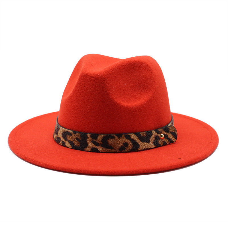 Men's Fashion Leopard Print Woollen Big Brim Top Hat