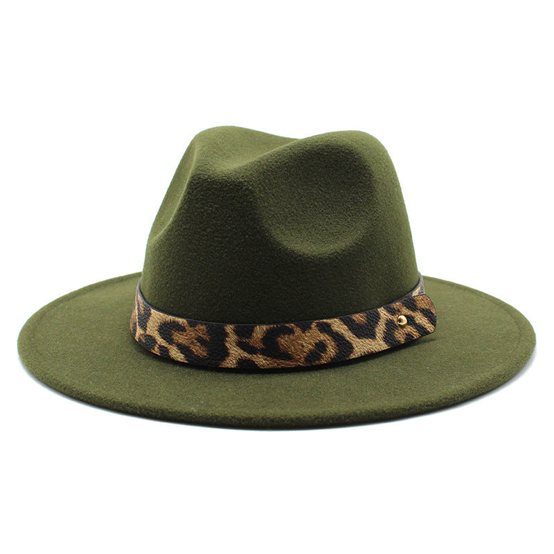 Men's Fashion Leopard Print Woollen Big Brim Top Hat