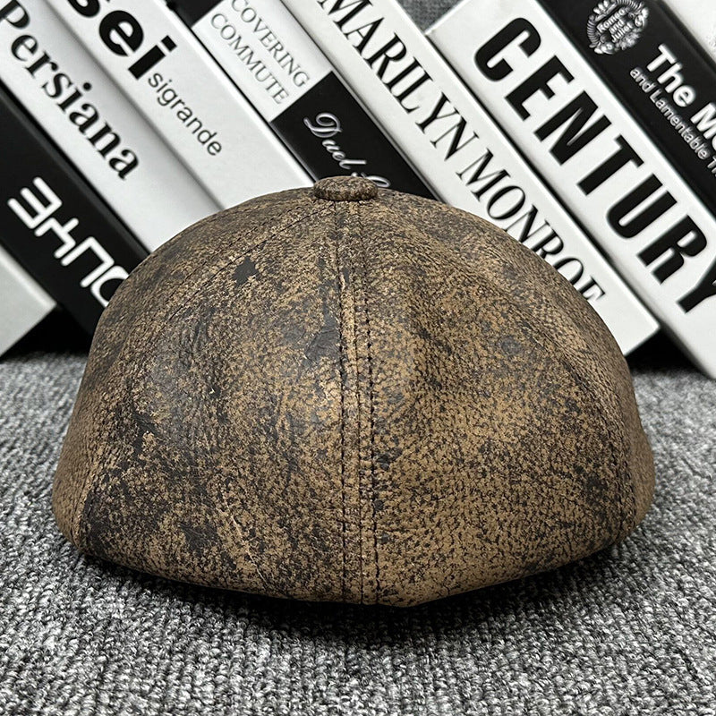 Primal-Man's Autumn And Winter First Layer Cowhide Duck Tongue High-grade Leather Painter Cap
