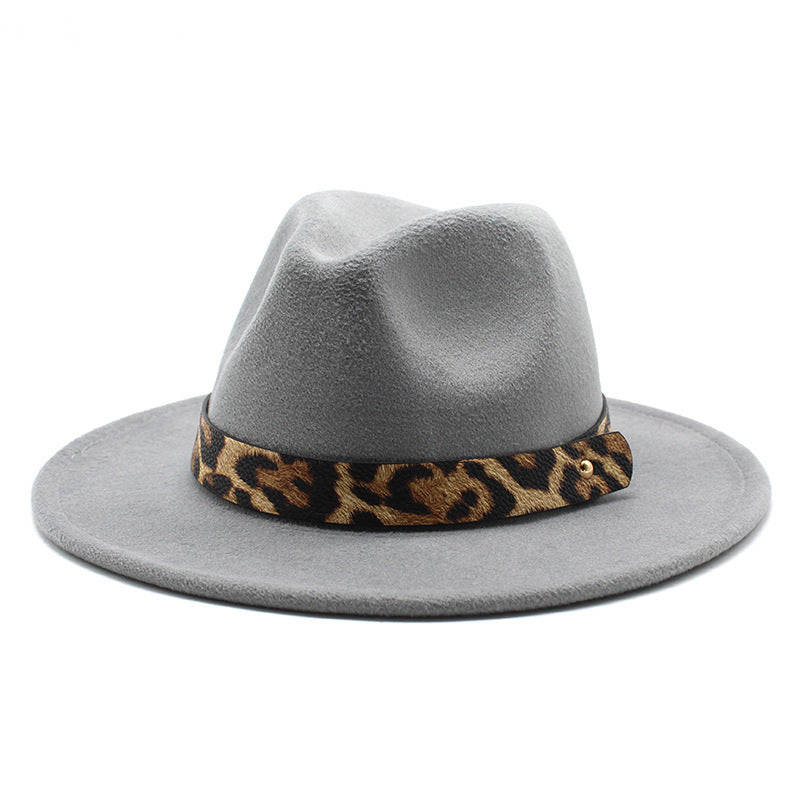 Men's Fashion Leopard Print Woollen Big Brim Top Hat