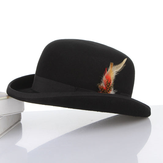 Men's British Feather Decoration Bowler Wool  Hat