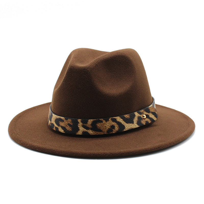 Men's Fashion Leopard Print Woollen Big Brim Top Hat
