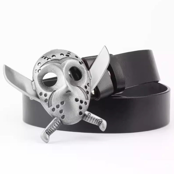 Skull Buckle Two-layer Cowhide Belt