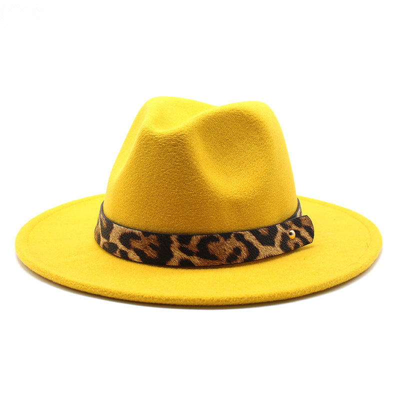 Men's Fashion Leopard Print Woollen Big Brim Top Hat