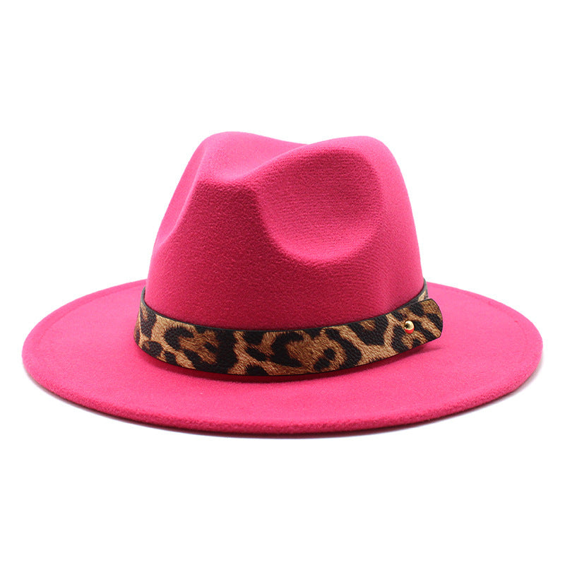 Men's Fashion Leopard Print Woollen Big Brim Top Hat