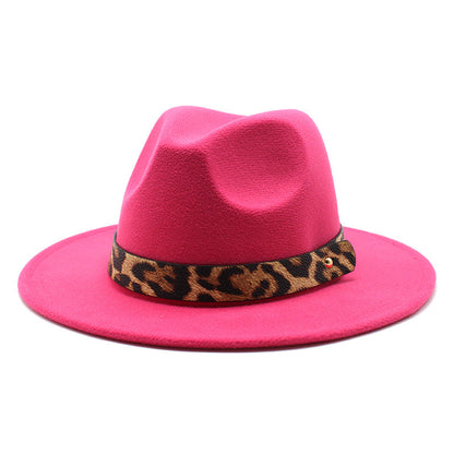 Men's Fashion Leopard Print Woollen Big Brim Top Hat
