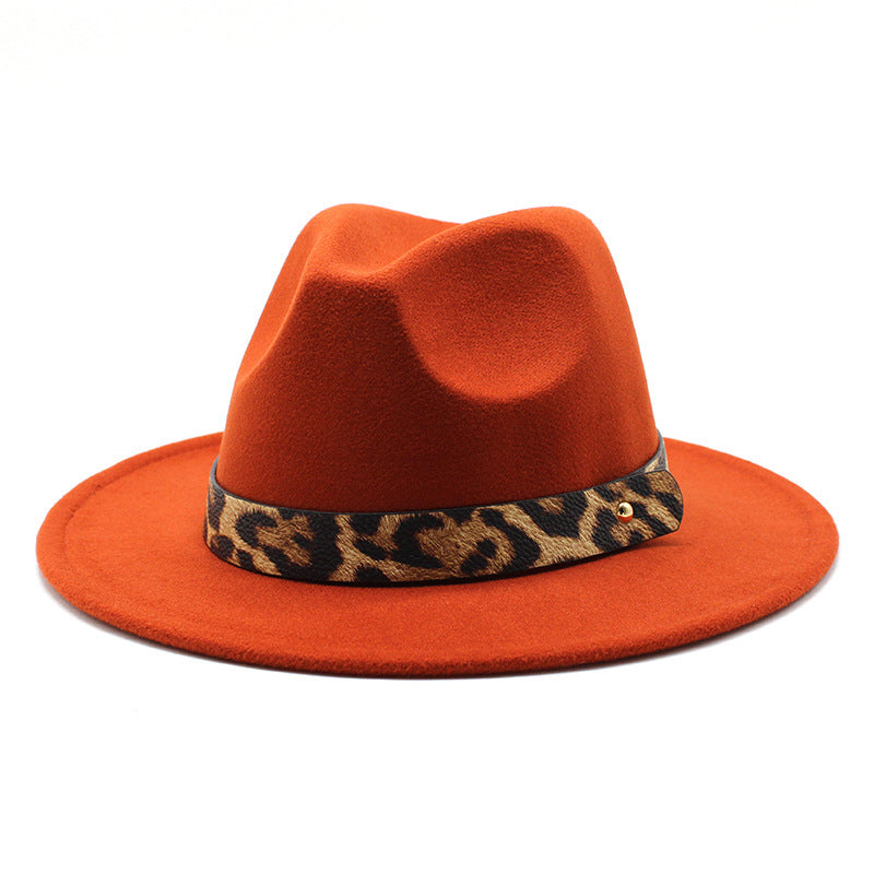 Men's Fashion Leopard Print Woollen Big Brim Top Hat