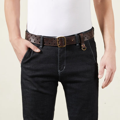 Men's Genuine Leather Pure Cowhide Retro Belt, Dual buckle