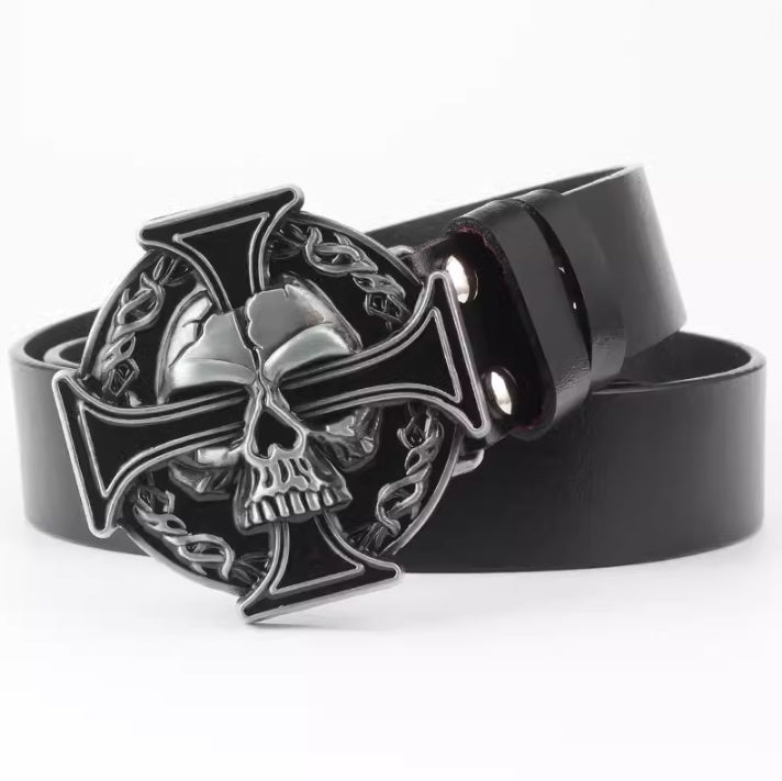 Skull Buckle Two-layer Cowhide Belt