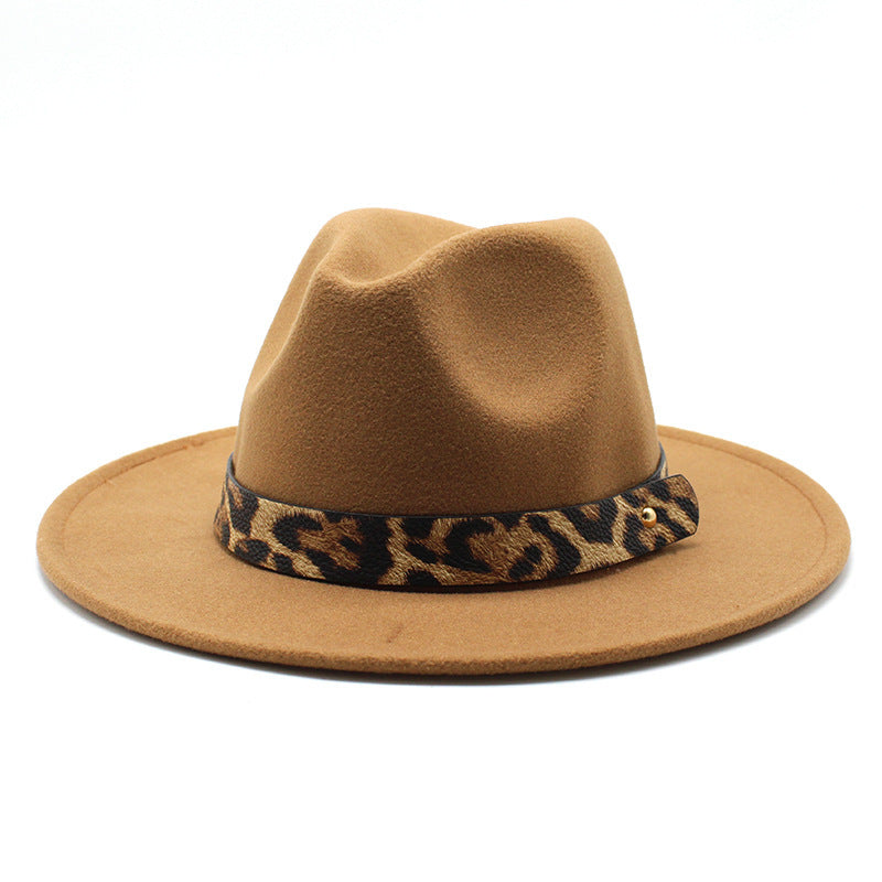 Men's Fashion Leopard Print Woollen Big Brim Top Hat