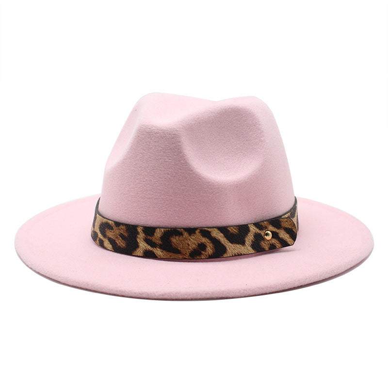 Men's Fashion Leopard Print Woollen Big Brim Top Hat