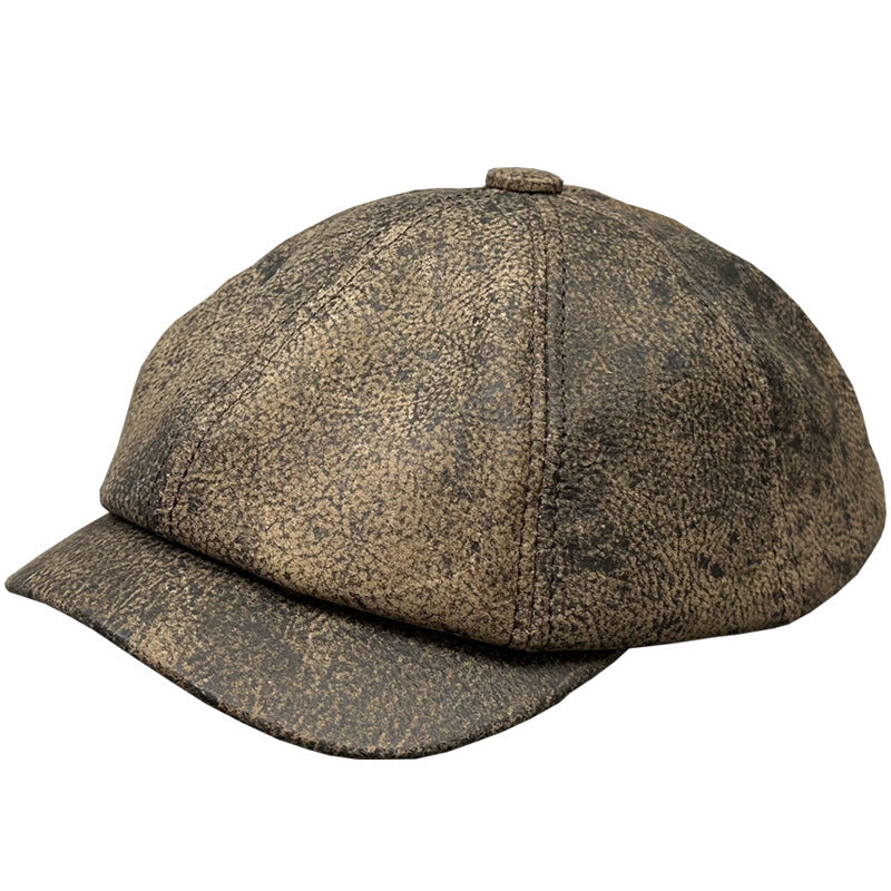 Primal-Man's Autumn And Winter First Layer Cowhide Duck Tongue High-grade Leather Painter Cap