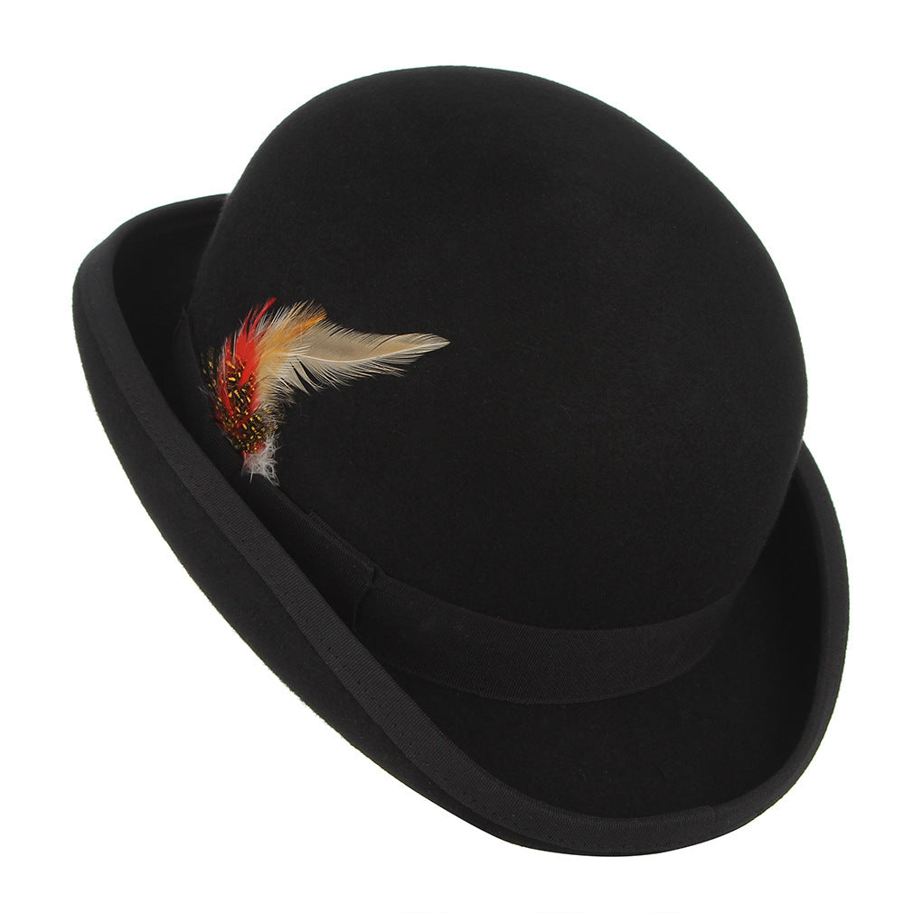 Men's British Feather Decoration Bowler Wool  Hat