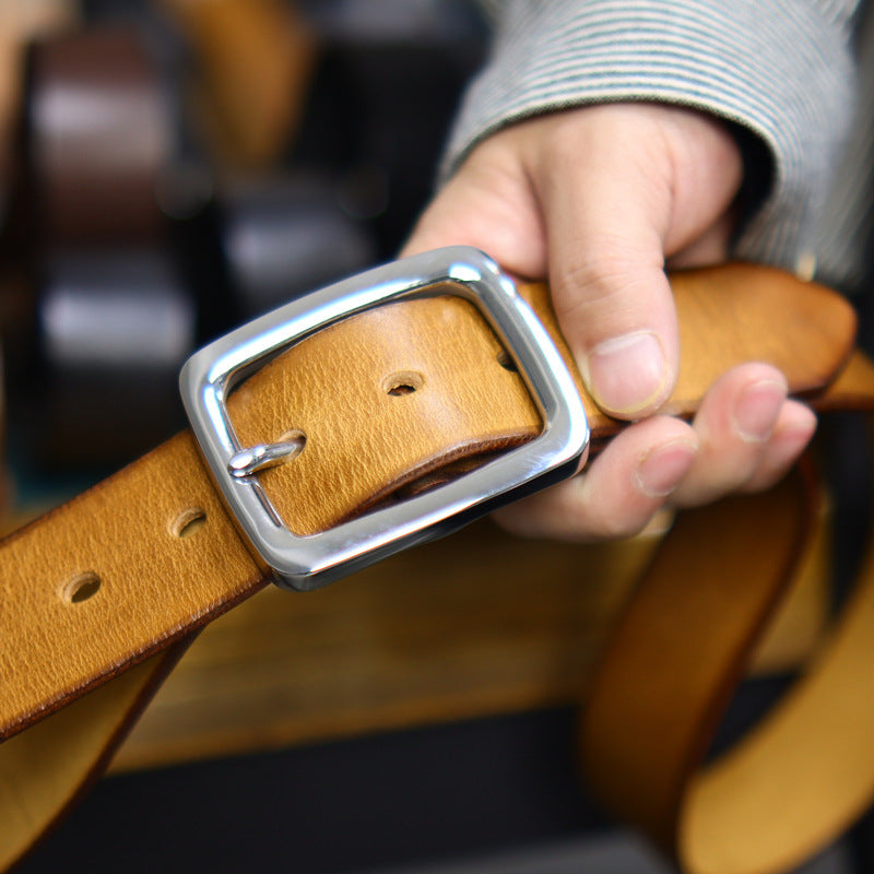 Retro Thick Pure Steel Hand-rub Colour Men's Belt