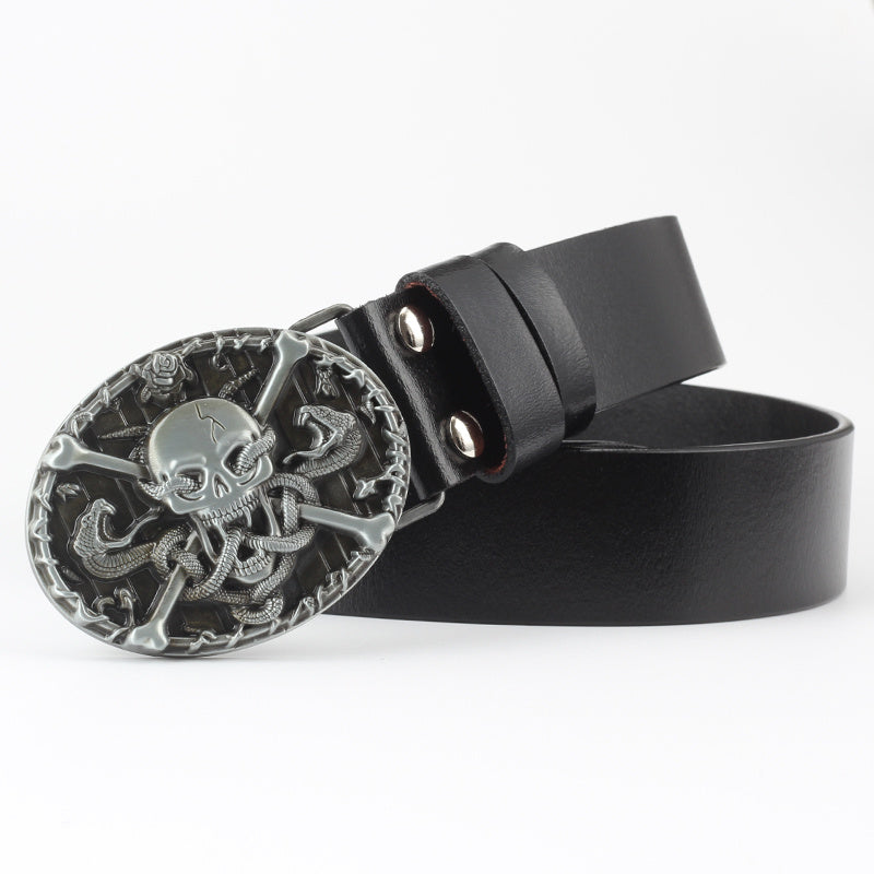 Skull Buckle Two-layer Cowhide Belt