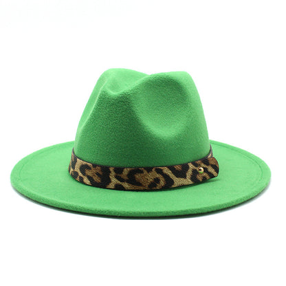 Men's Fashion Leopard Print Woollen Big Brim Top Hat