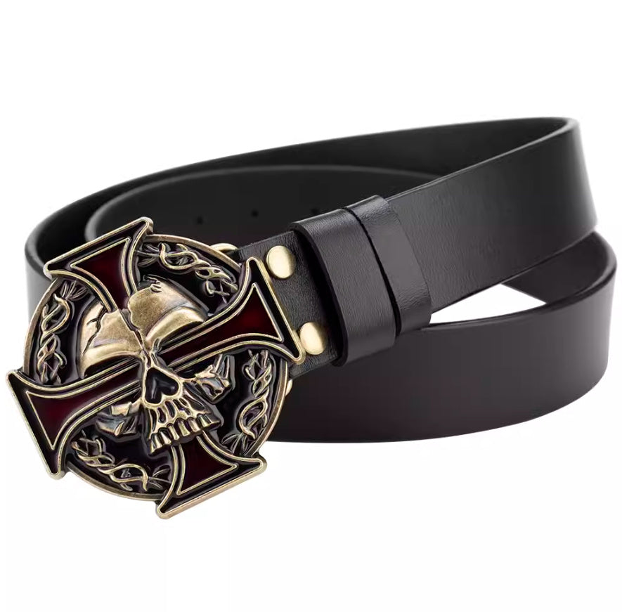 Skull Buckle Two-layer Cowhide Belt