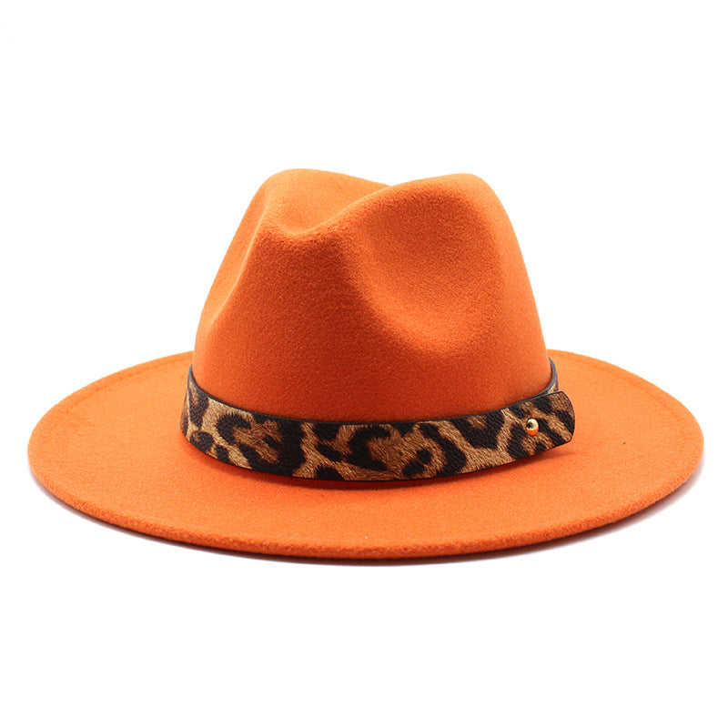Men's Fashion Leopard Print Woollen Big Brim Top Hat