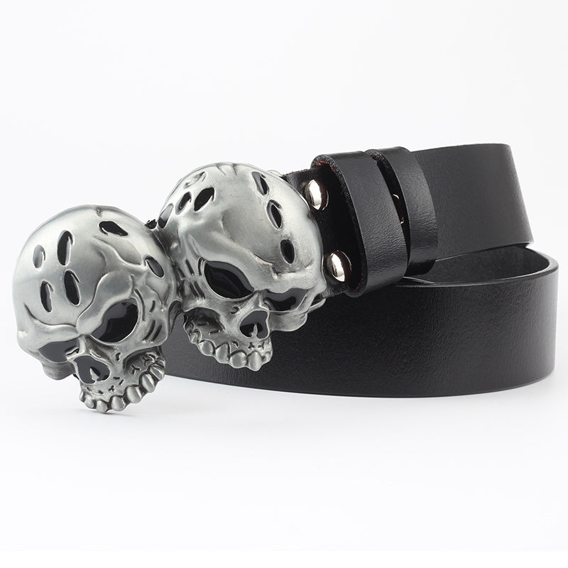 Skull Buckle Two-layer Cowhide Belt