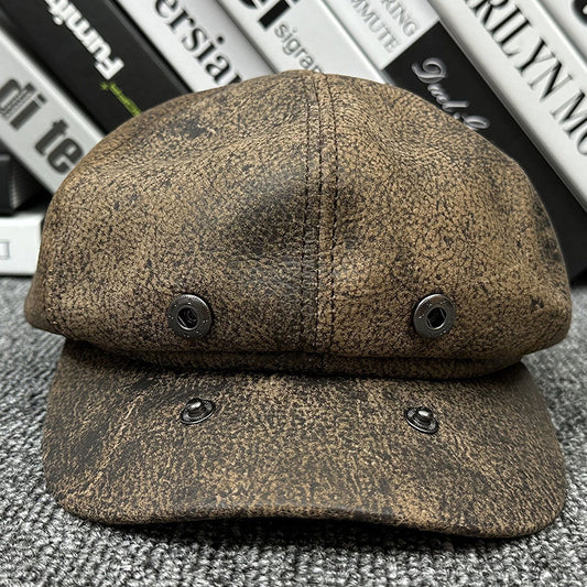 Primal-Man's Autumn And Winter First Layer Cowhide Duck Tongue High-grade Leather Painter Cap