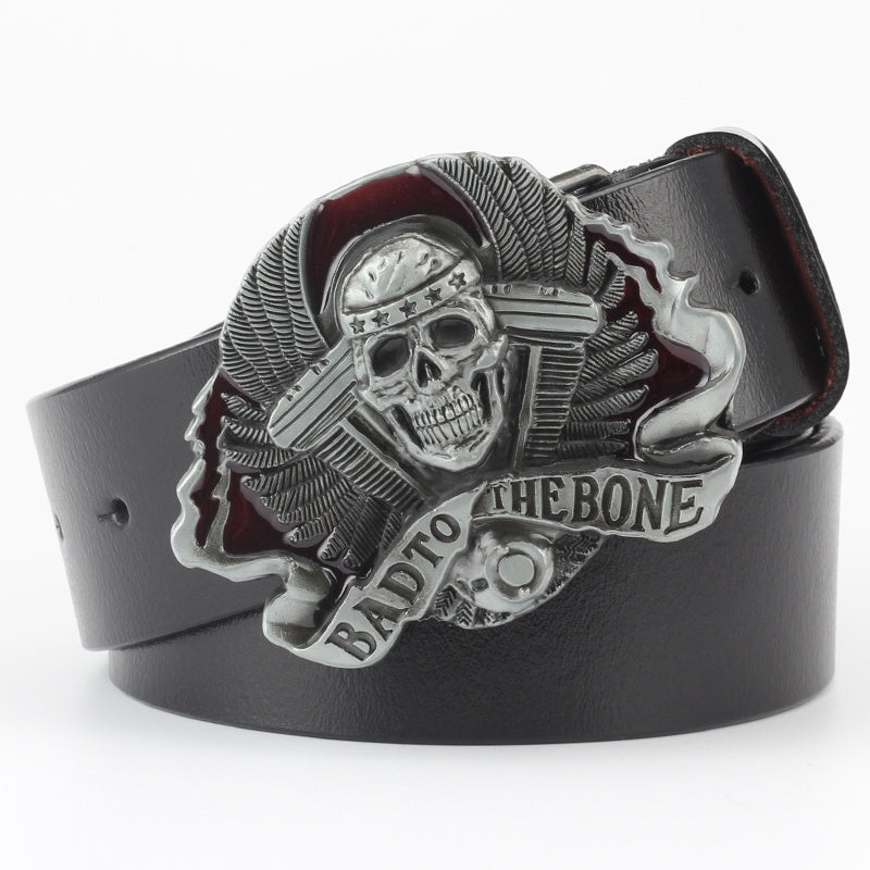 Skull Buckle Two-layer Cowhide Belt