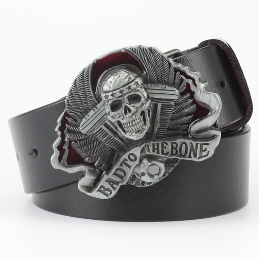 Skull Buckle Two-layer Cowhide Belt