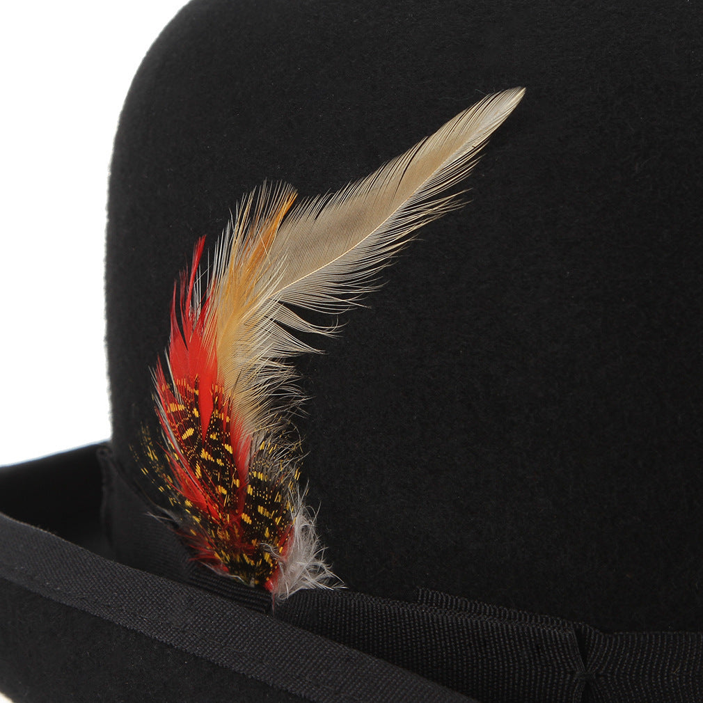 Men's British Feather Decoration Bowler Wool  Hat