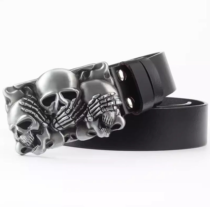 Skull Buckle Two-layer Cowhide Belt