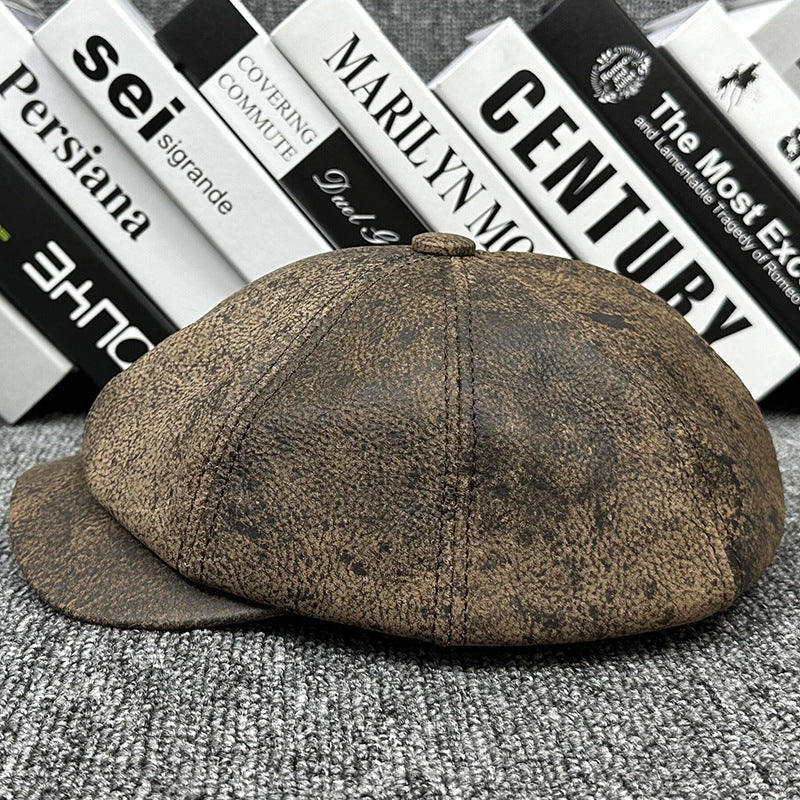 Primal-Man's Autumn And Winter First Layer Cowhide Duck Tongue High-grade Leather Painter Cap