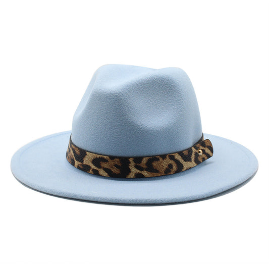 Men's Fashion Leopard Print Woollen Big Brim Top Hat