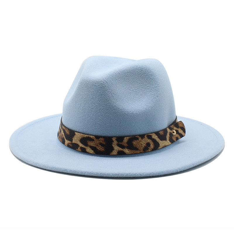 Men's Fashion Leopard Print Woollen Big Brim Top Hat