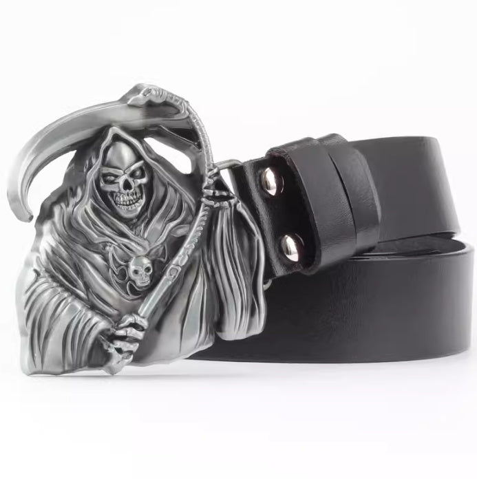 Skull Buckle Two-layer Cowhide Belt