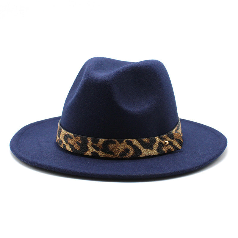 Men's Fashion Leopard Print Woollen Big Brim Top Hat