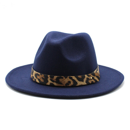Men's Fashion Leopard Print Woollen Big Brim Top Hat