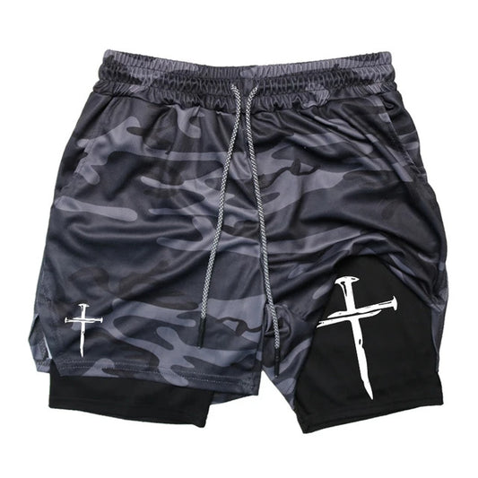 Printed Sports Shorts In God We Trust